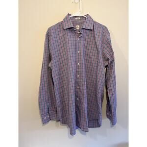 Peter Millar men’s button up shirt Blue And Pink Gingham Print Mens Large
